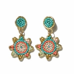 NWT Ink+Alloy Coral Mint Dot Flower Brass Earrings w/FREE Jewelry Box